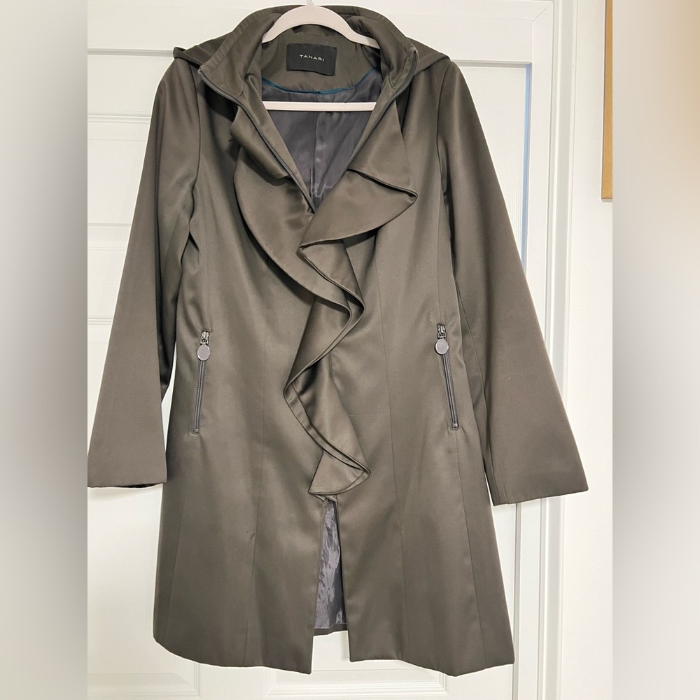Tahari Women's Brown Rain Repellent Jacket with removable hood